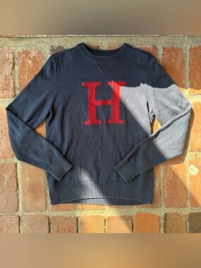 Tommy Hilfiger Navy Crewneck Sweater with Red 'H' Applique